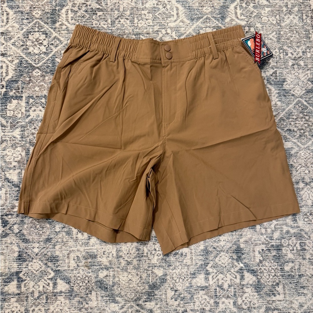 BURLEBO Men's Everyday Performance Shorts in  Desert Tan size Large